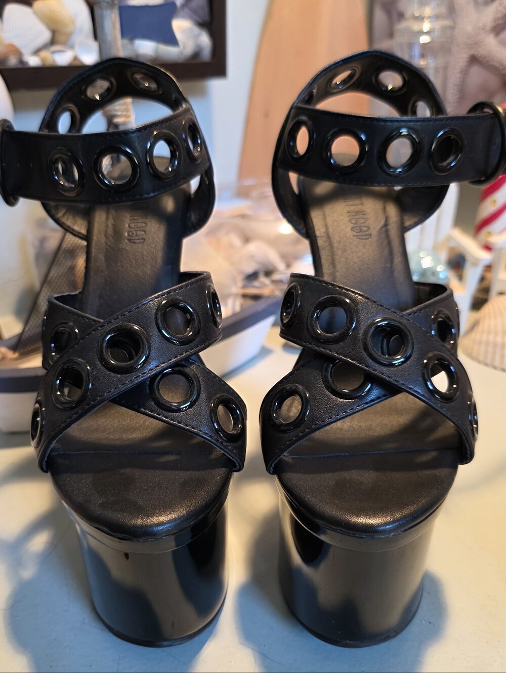 Current Mood Disco Chunky High Tower Platform Sandals with Grommet Straps